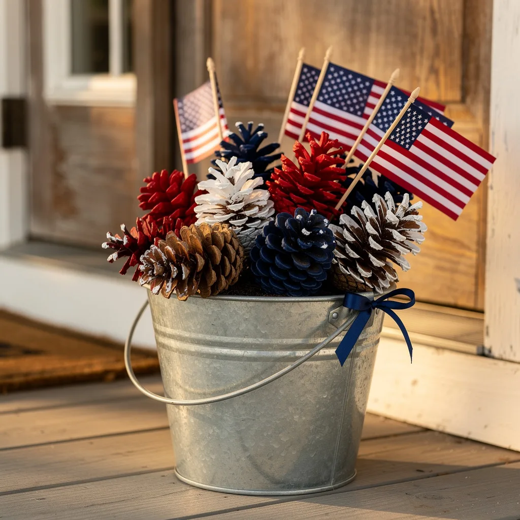 Painted Pinecone Galvanized Bucket