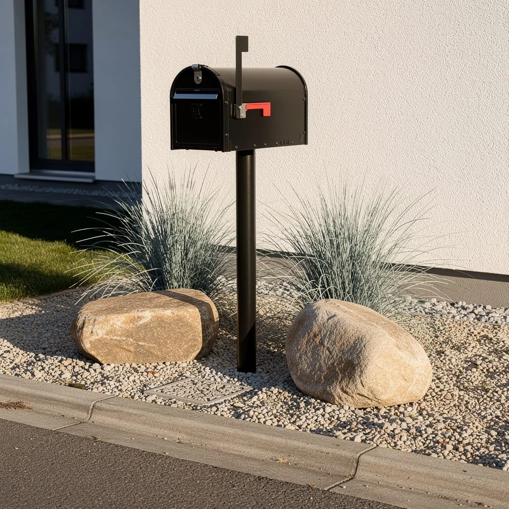 The Black Post With Two Boulders and Blue Fescue