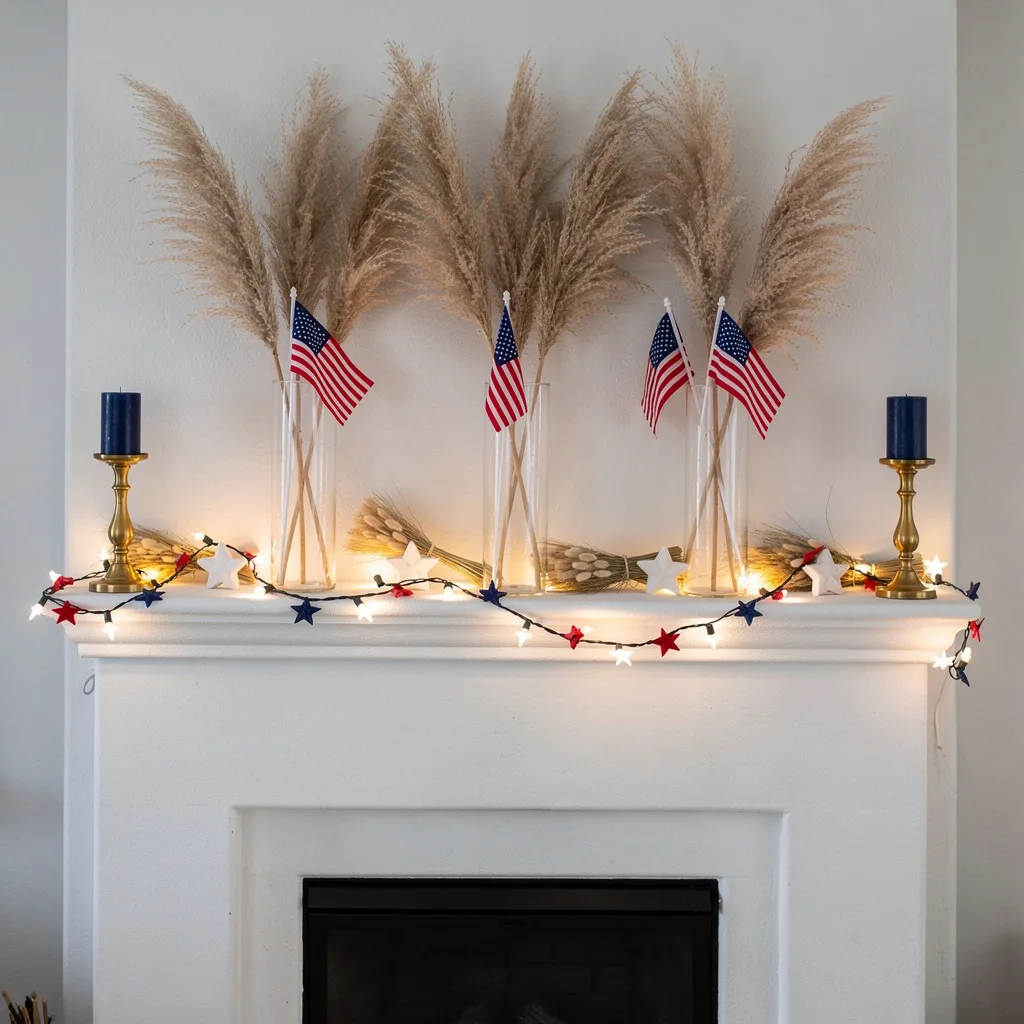 Pampas Grass, Clear Vases, Flag Picks
