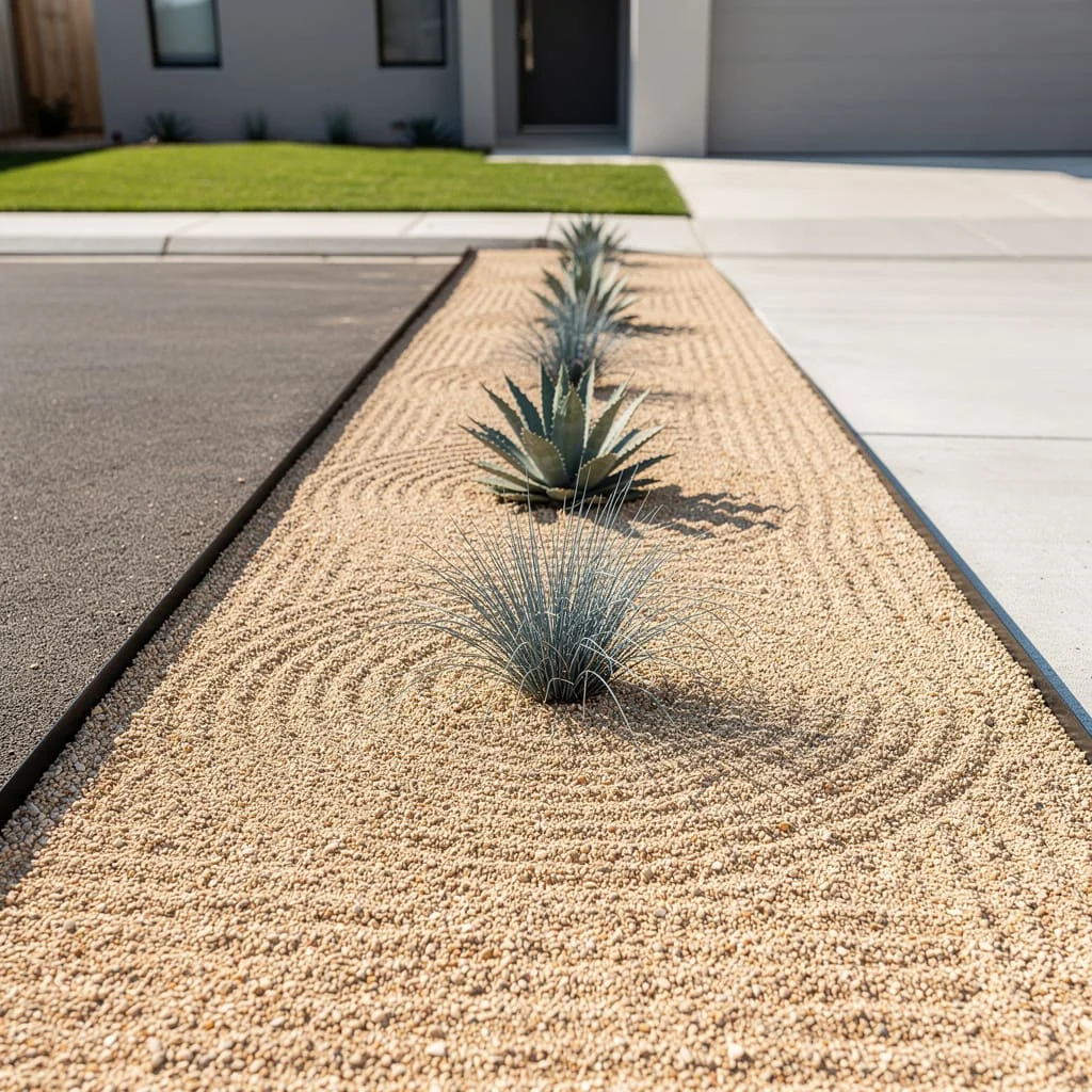 Agave And Blue Fescue In Raked Gravel