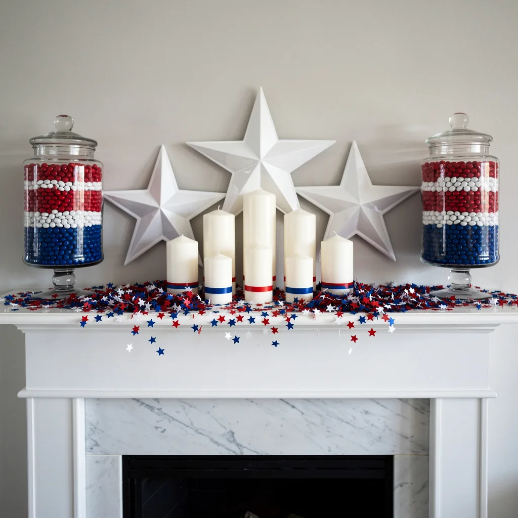 Candy Jars, White Stars, Confetti Shelf