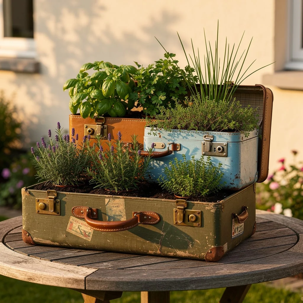 Vintage Suitcase Herb Planters