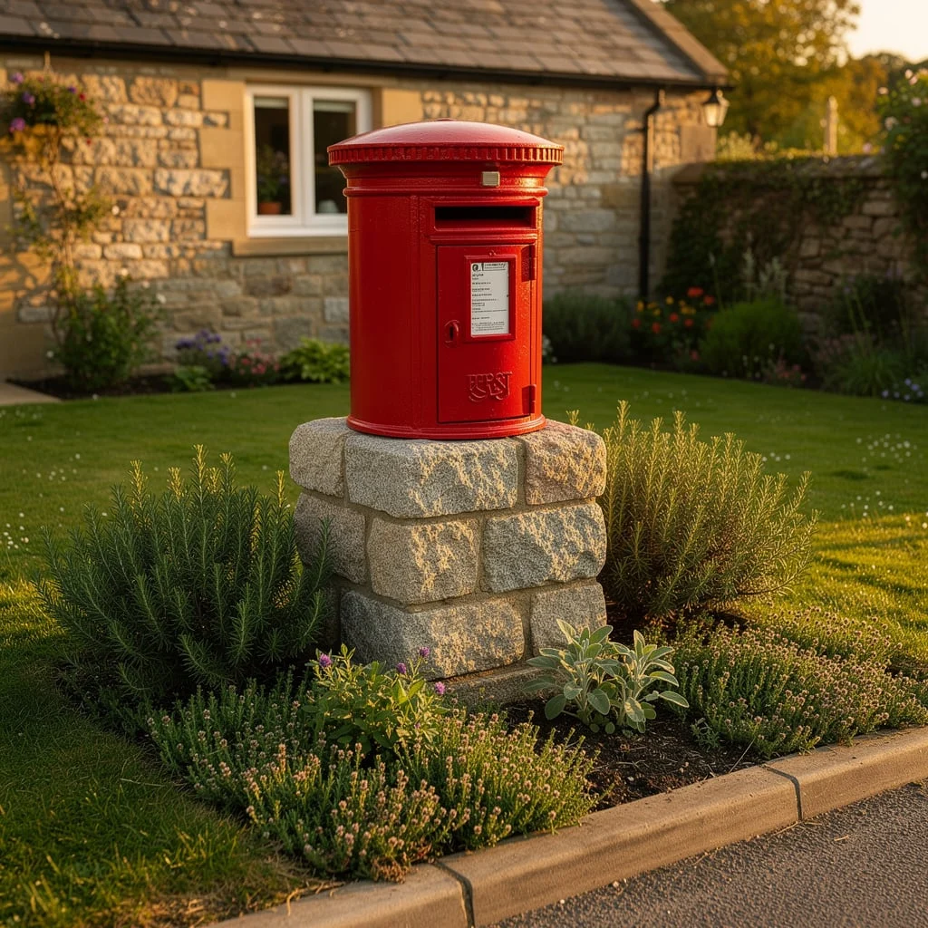 The Post Box on a Granite Plinth With Herb Planting