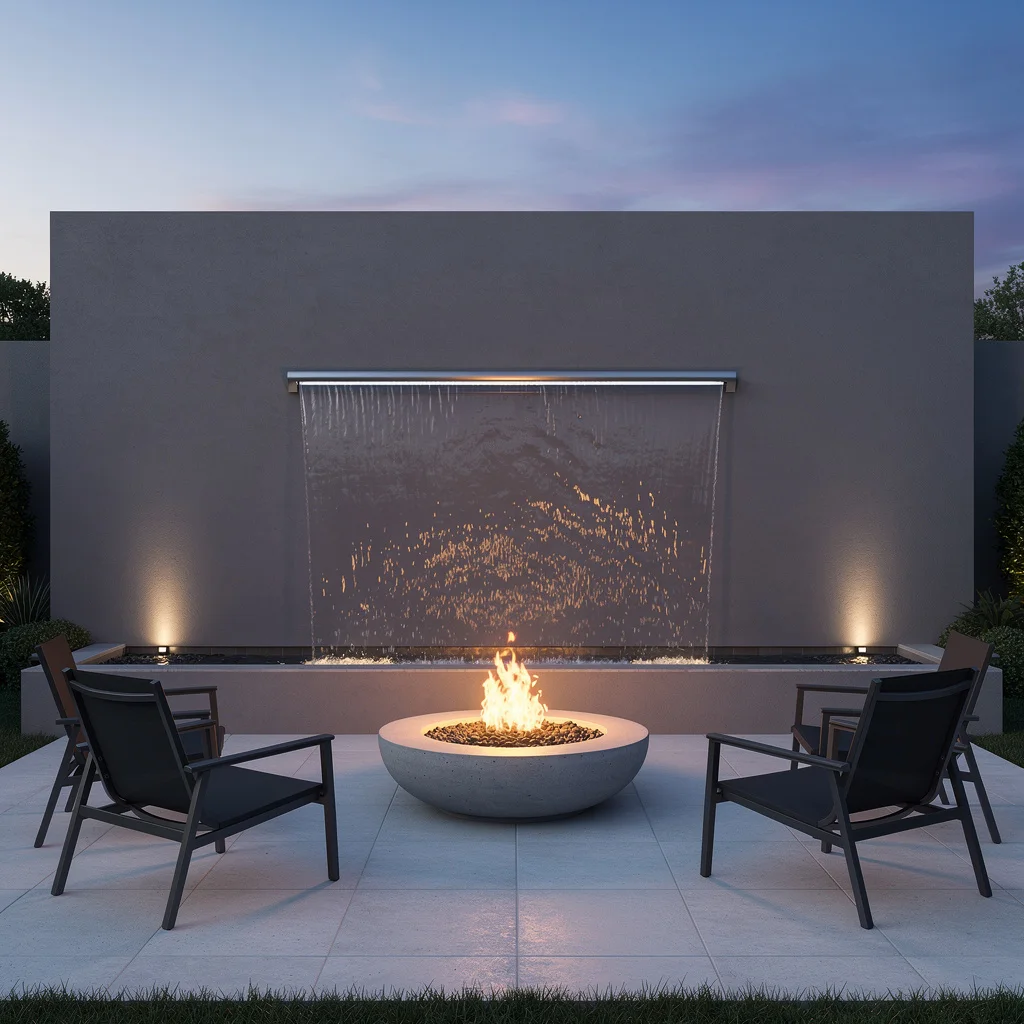 Water Wall With Gas Fire Pit