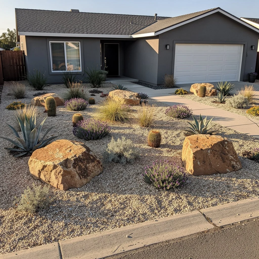 The Desert Rock Garden With Agave and Dry Creek Bed