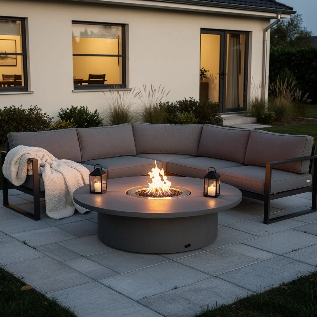 Modern Sectional With Concrete Fire Table