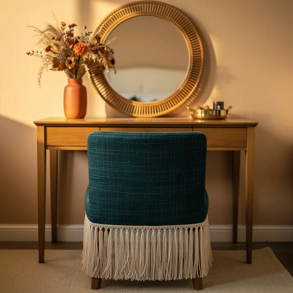 The Teal Fringe Vanity Chair