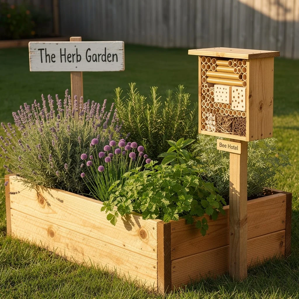 Raised Bed With Bee Hotel