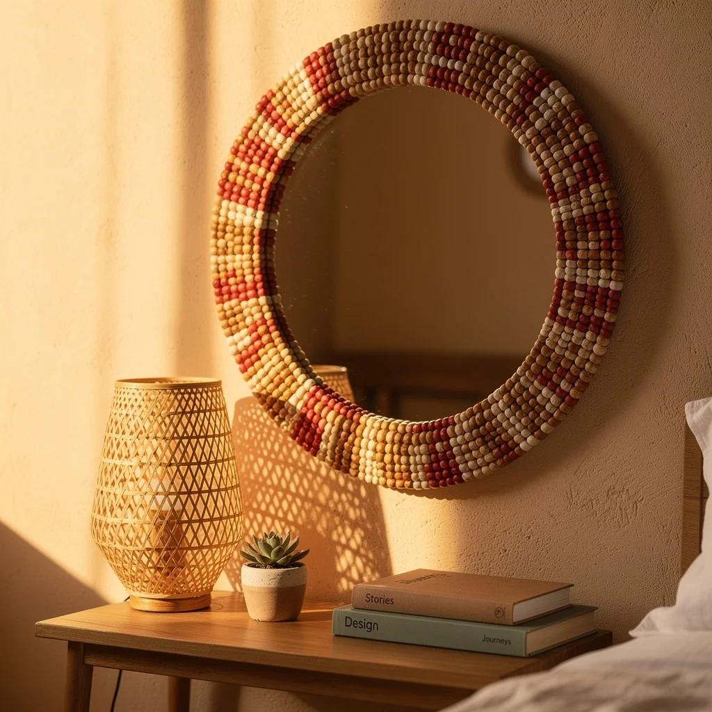Wooden Bead Frame Mirror