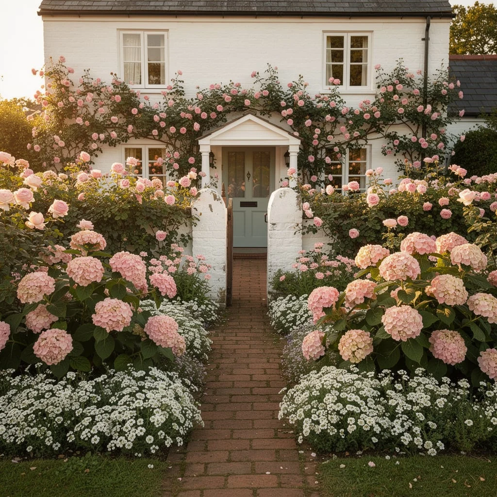 Cottage Garden With Climbing Roses