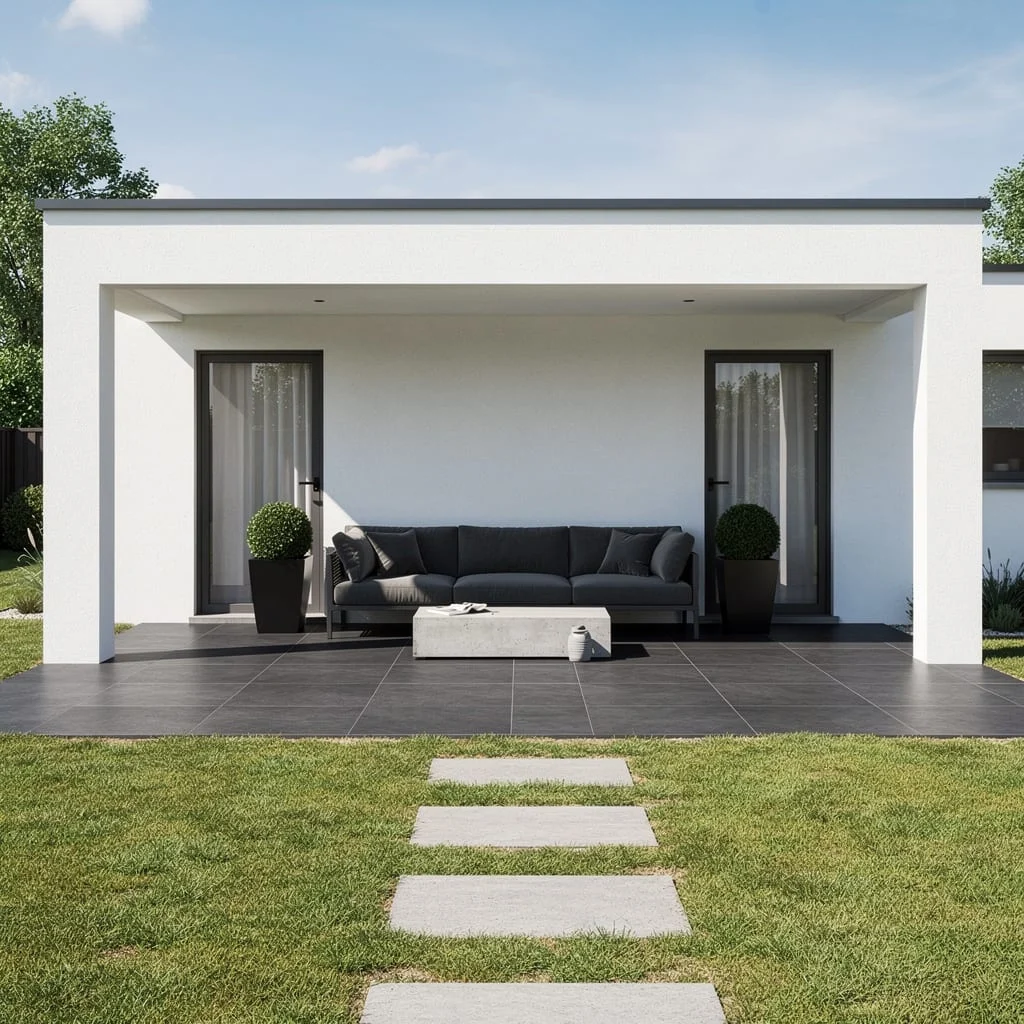 The Stark Minimalist Covered Patio Against White Render