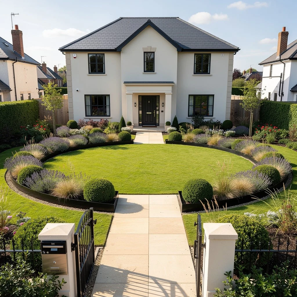 The Formal Suburban Front With Circular Lawn and Steel-Edged Perimeter Beds
