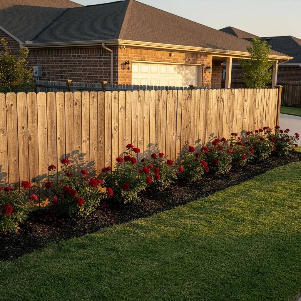 The Red Rose Strip Against a Wooden Fence That Commits to Color