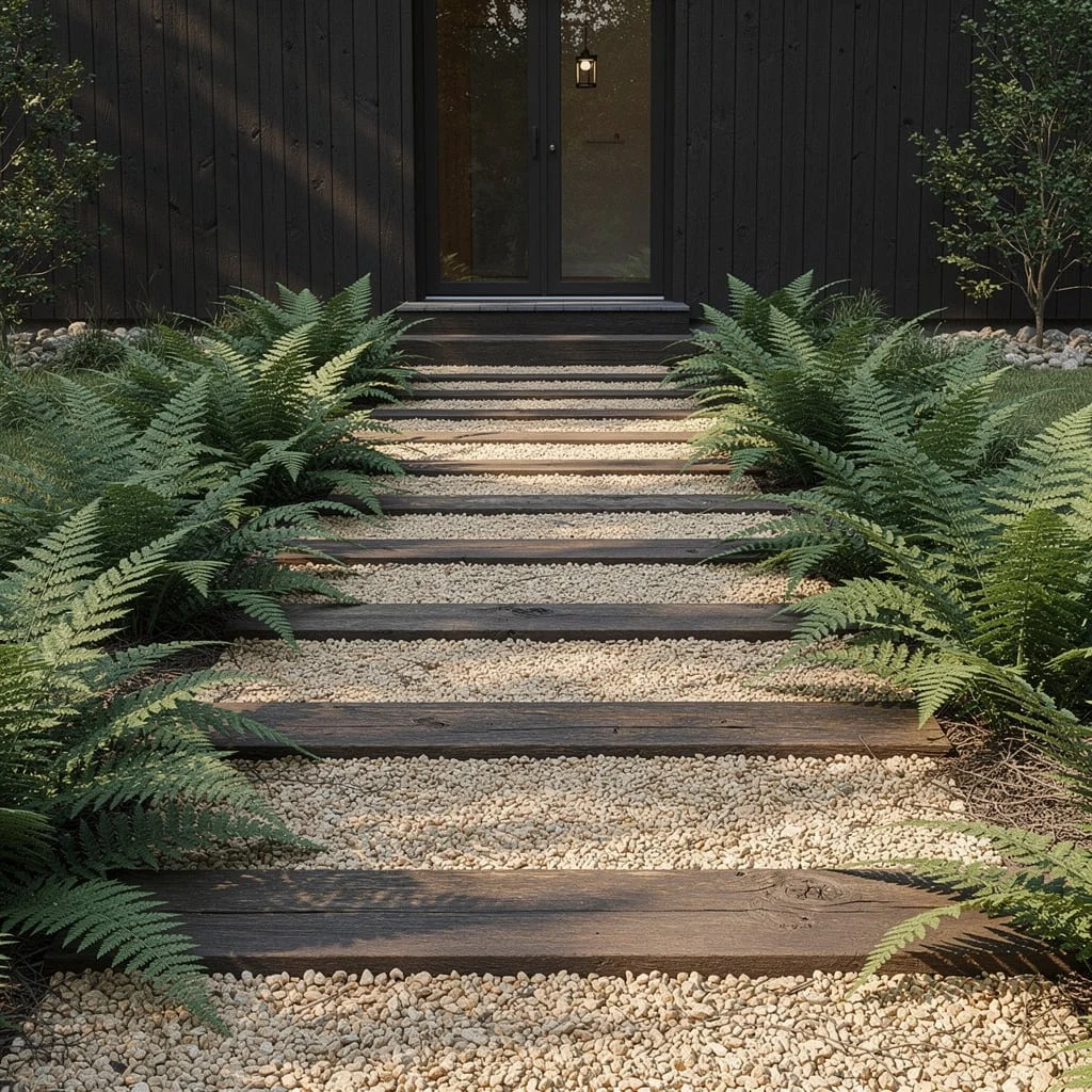 The Dark Timber and White Gravel Stepped Path With Ferns That Found Its Own Atmosphere