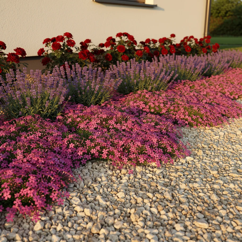 Gravel With Roses, Lavender, and Ground Phlox