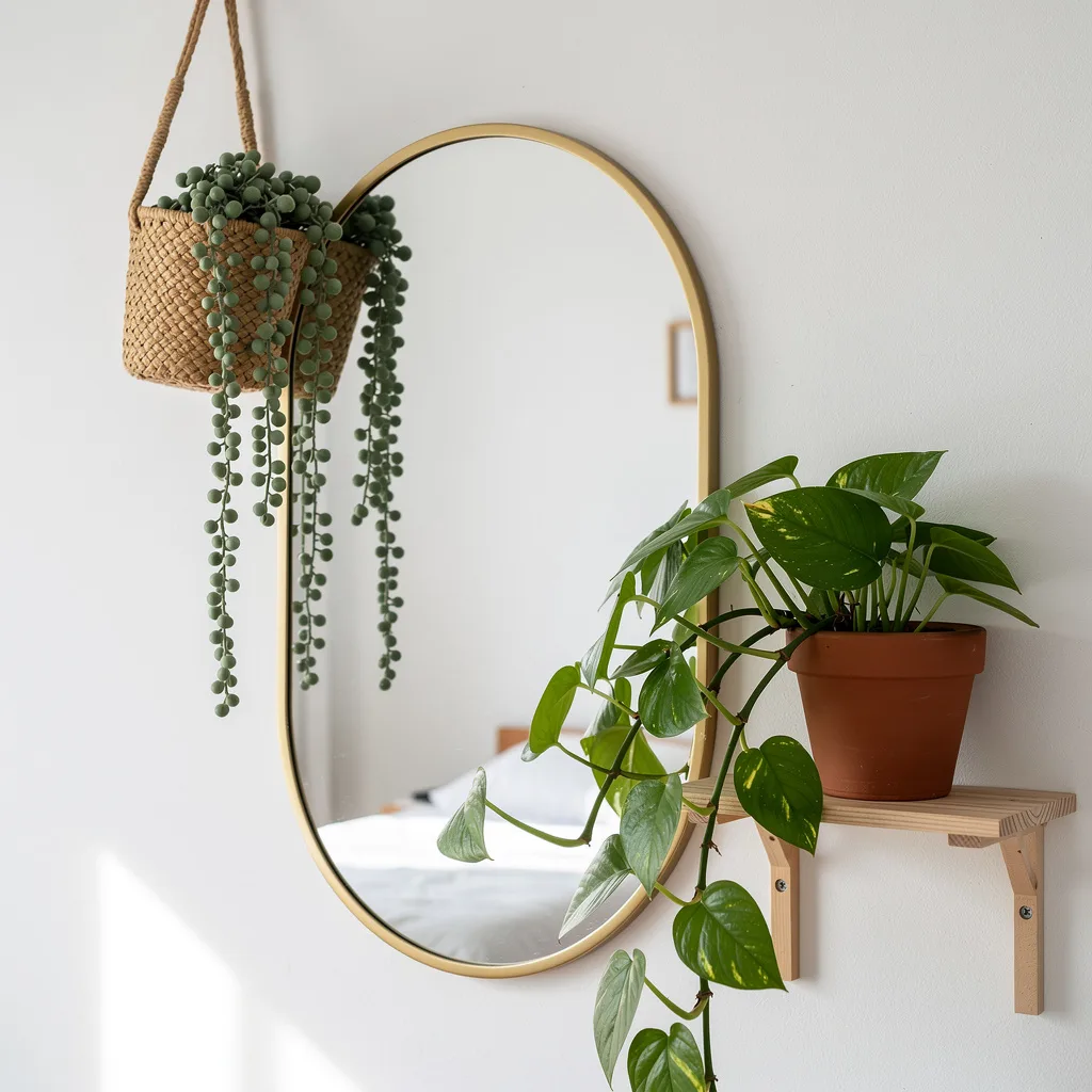 Gold Arch Mirror with Plants