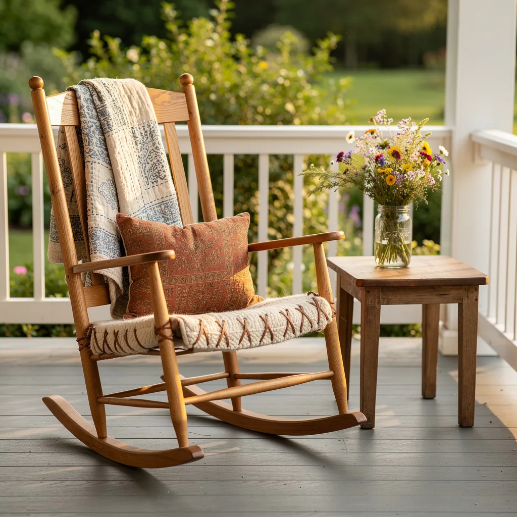 The Oak Rocker with Kantha Quilt