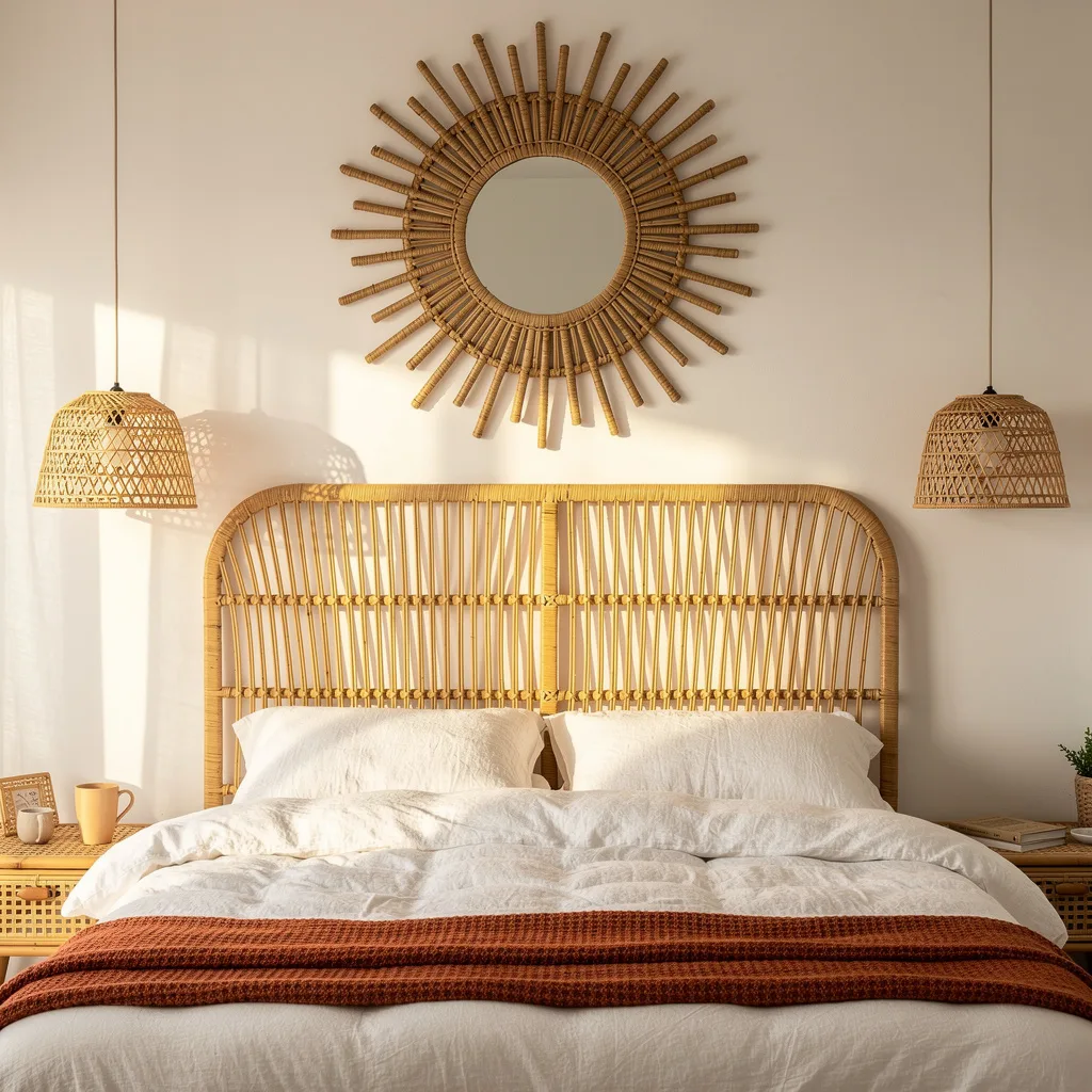 Rattan Sunburst, Full Boho Bedroom