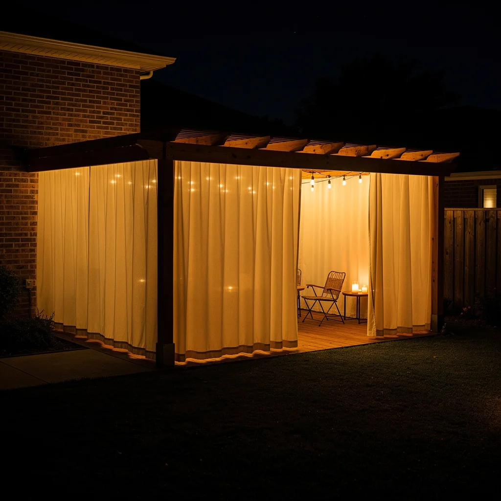 Cream Curtains With Edison Lights