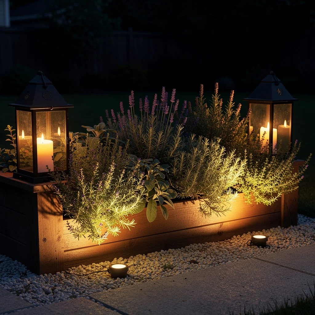 Lit Herb Planter, After Dark