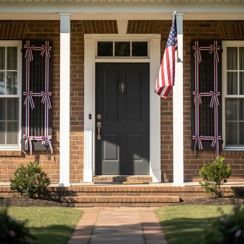 Shutters with Ribbon Bows and Flag Bracket