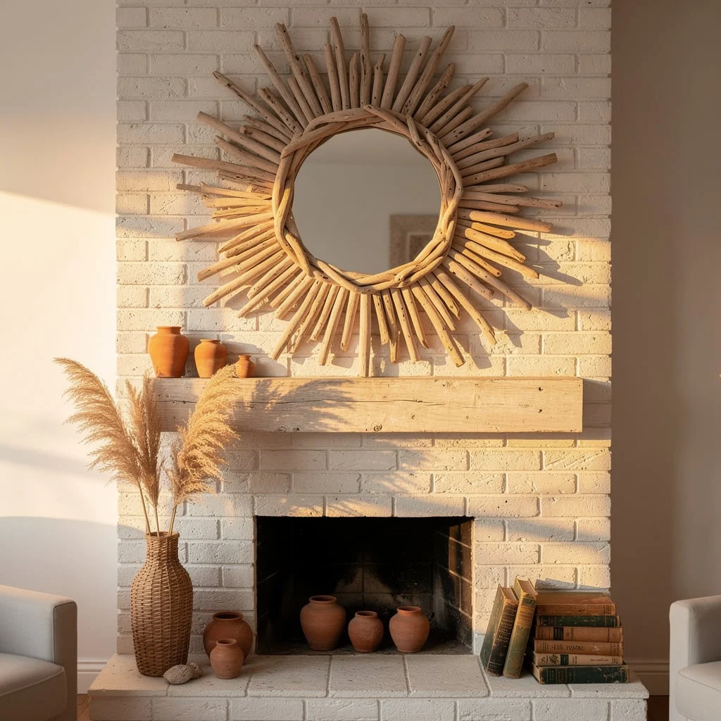 Driftwood Sunburst Over Fireplace