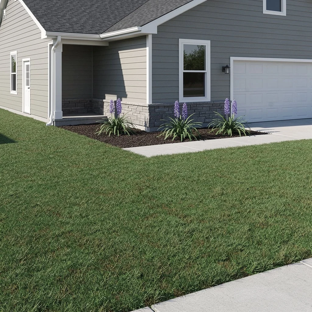 The Purple Agapanthus on Dark Mulch Against Stone Cladding That Earns Its Place
