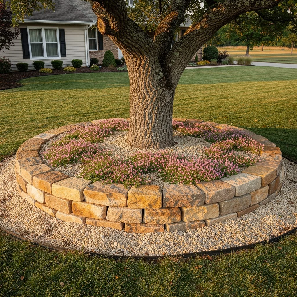 The Two-Course Dry-Stack Stone Wall Circle with Creeping Thyme and Gravel Collar