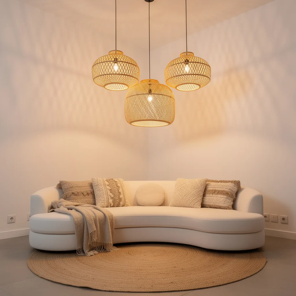 Curved Sofa with Woven Pendants