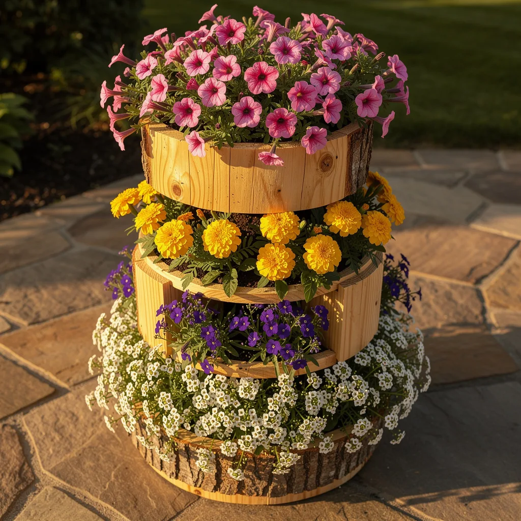 The Cedar Log Slice Tiered Flower Tower