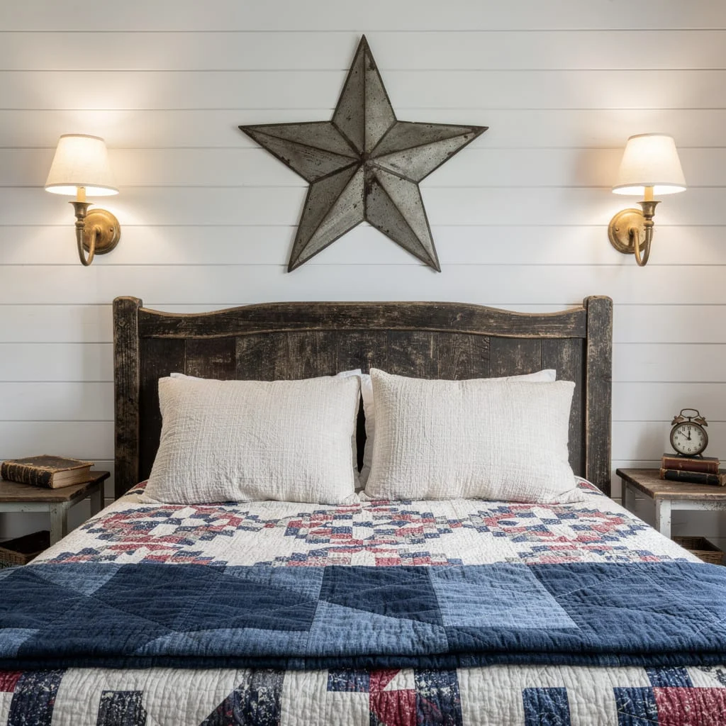Shiplap Bedroom, Quilt, Barn Star