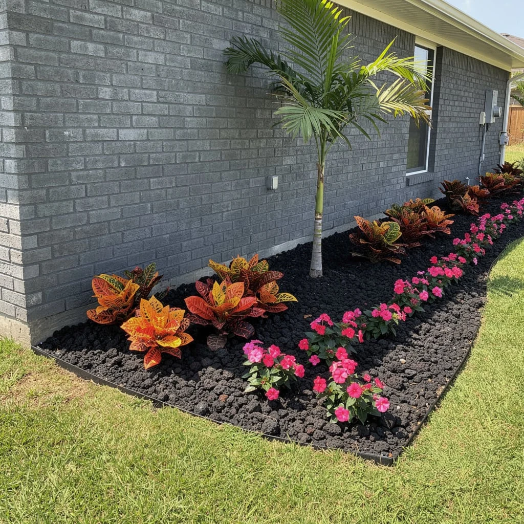 Dark Brick With Black Lava, Croton, and Impatiens