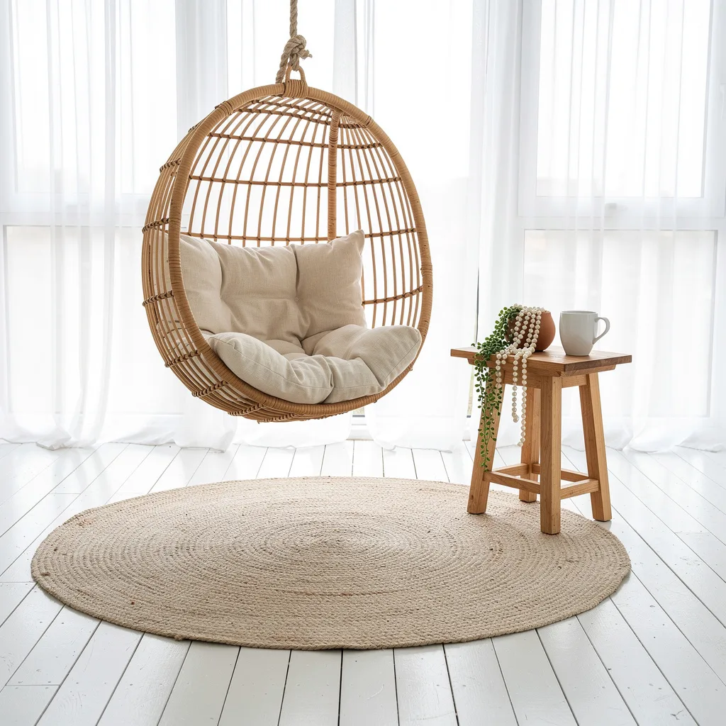Round Jute Under a Hanging Chair