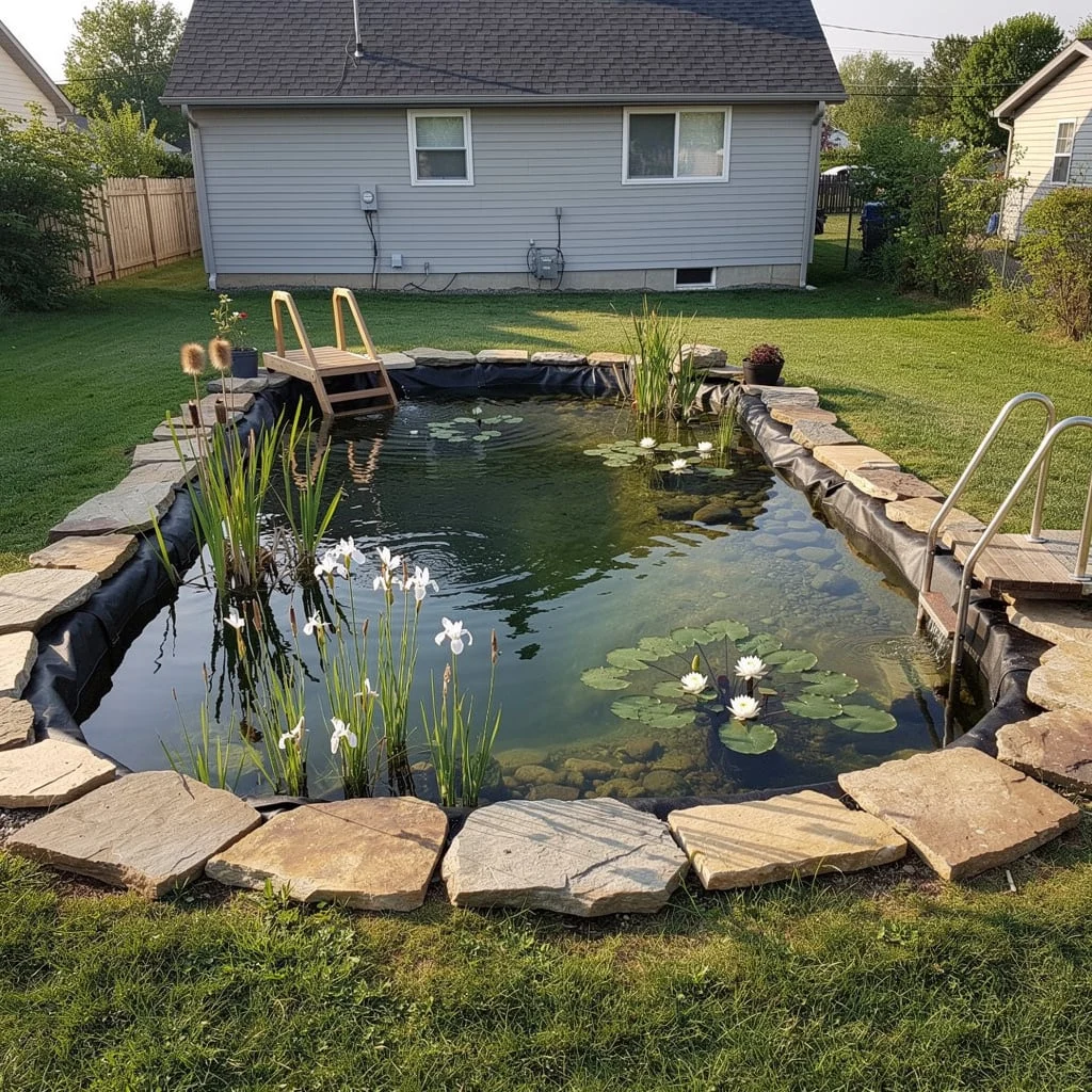 The Natural Swimming Pond With the Stone Surround