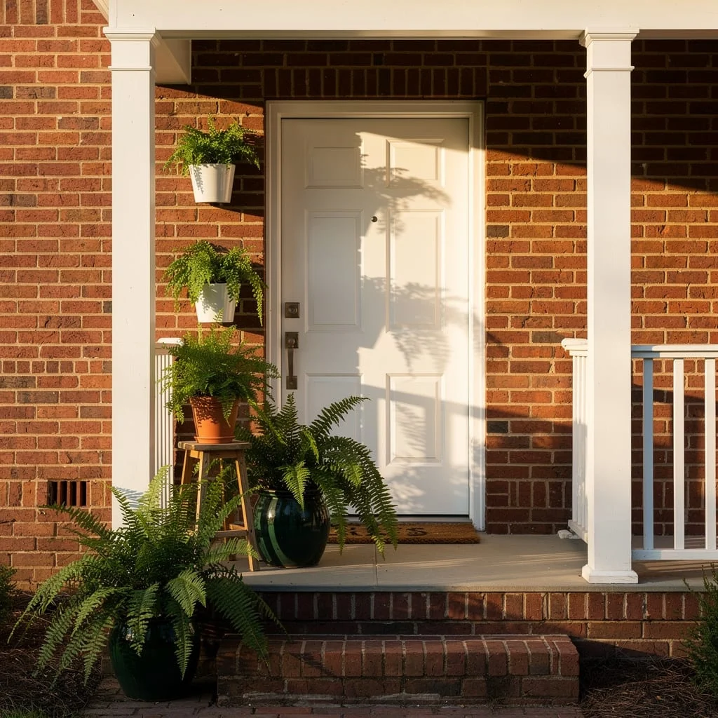 Layered Brick Entryway Ferns