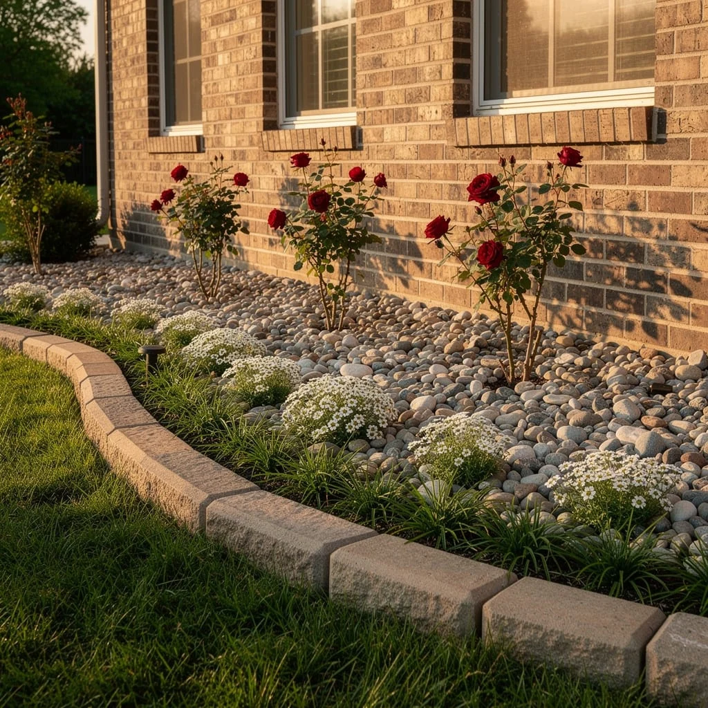 Red Roses With River Pebbles
