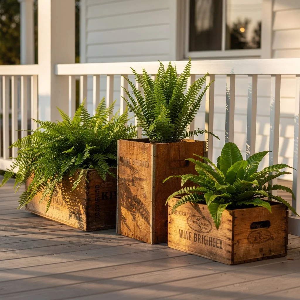 Wine Crates With Boston Ferns
