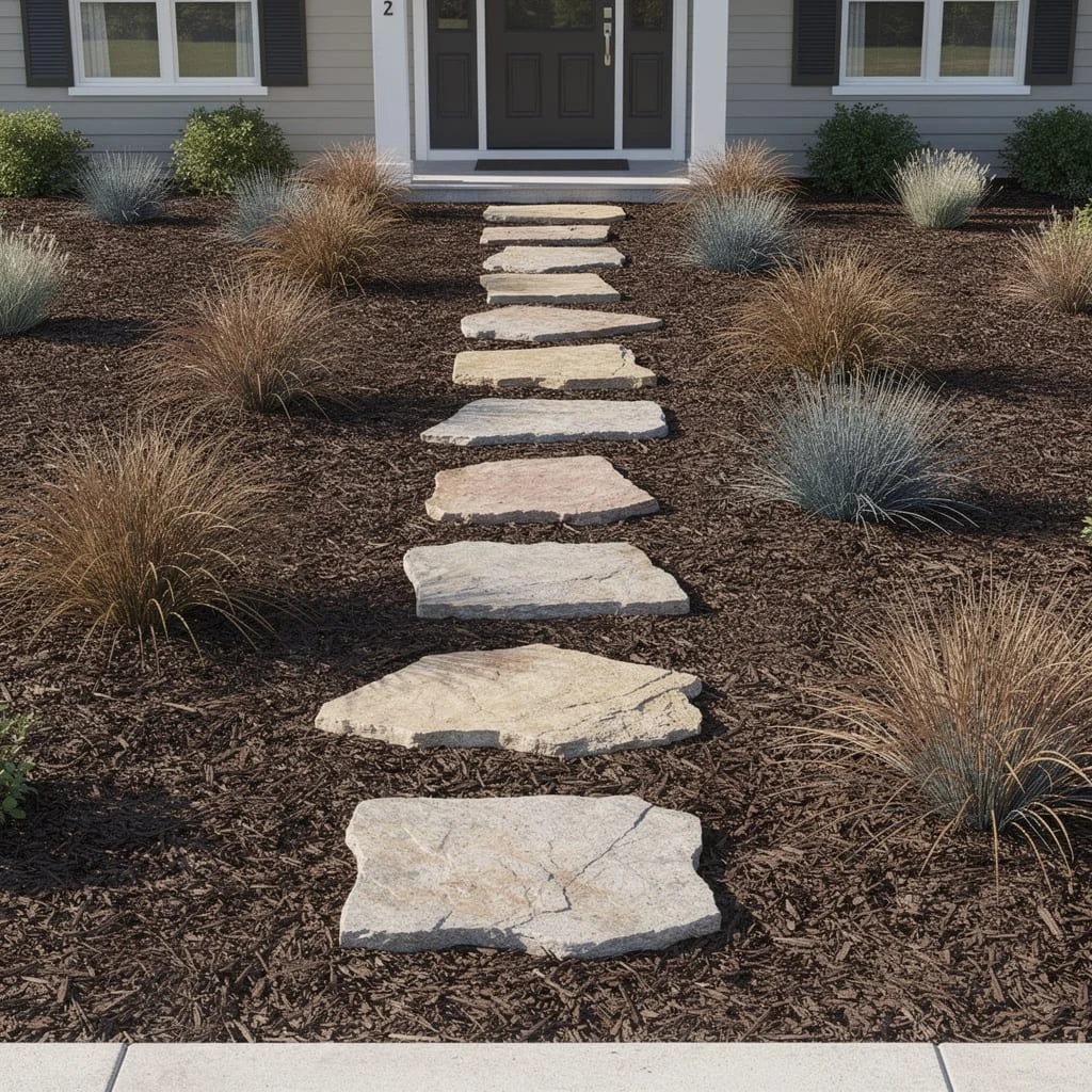 The Flagstone Stepping Stone Path Through an Ornamental Grass Garden