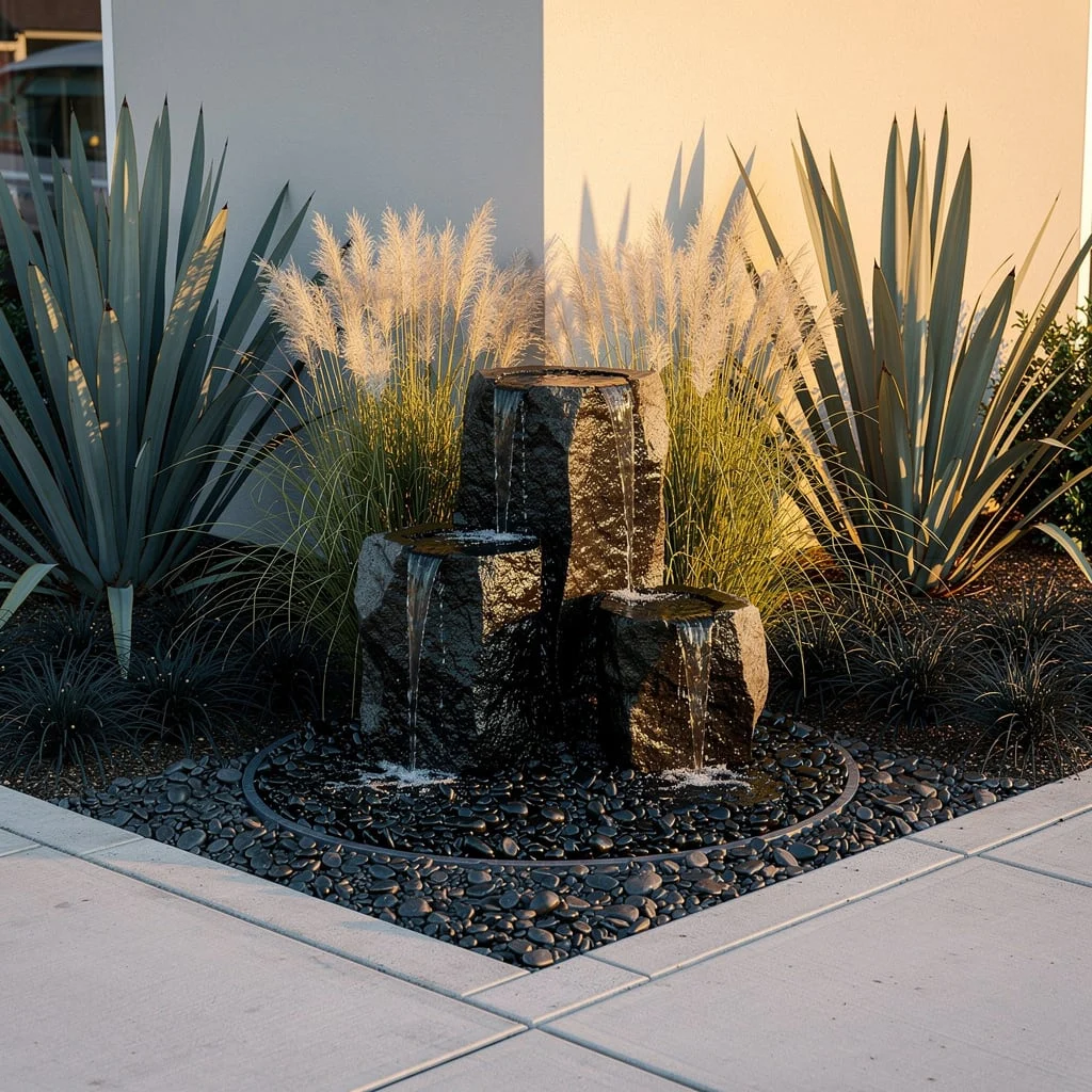 The Basalt Column Fountain Corner with Architectural Planting