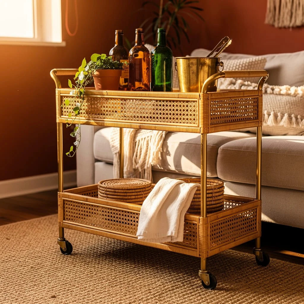 Rattan and Cane Bar Cart