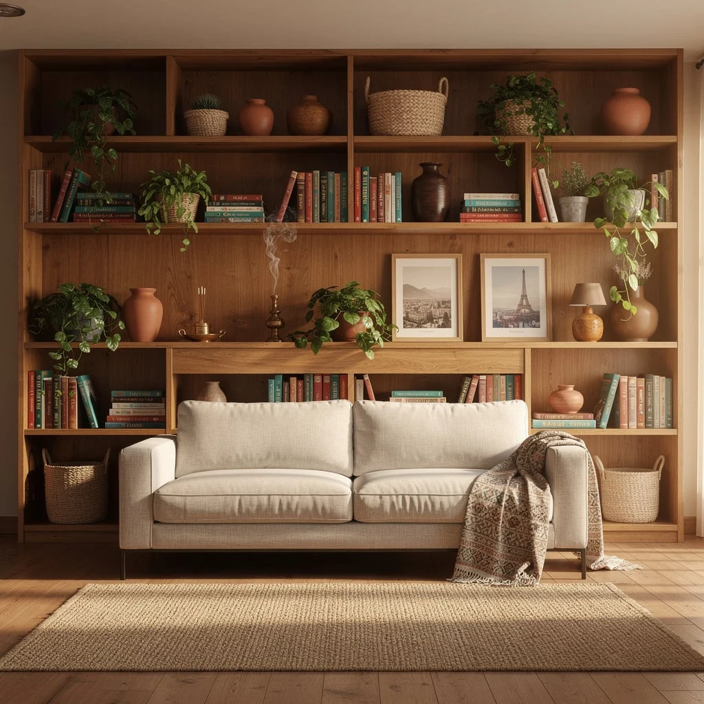Floor-to-Ceiling Warm Bookshelf