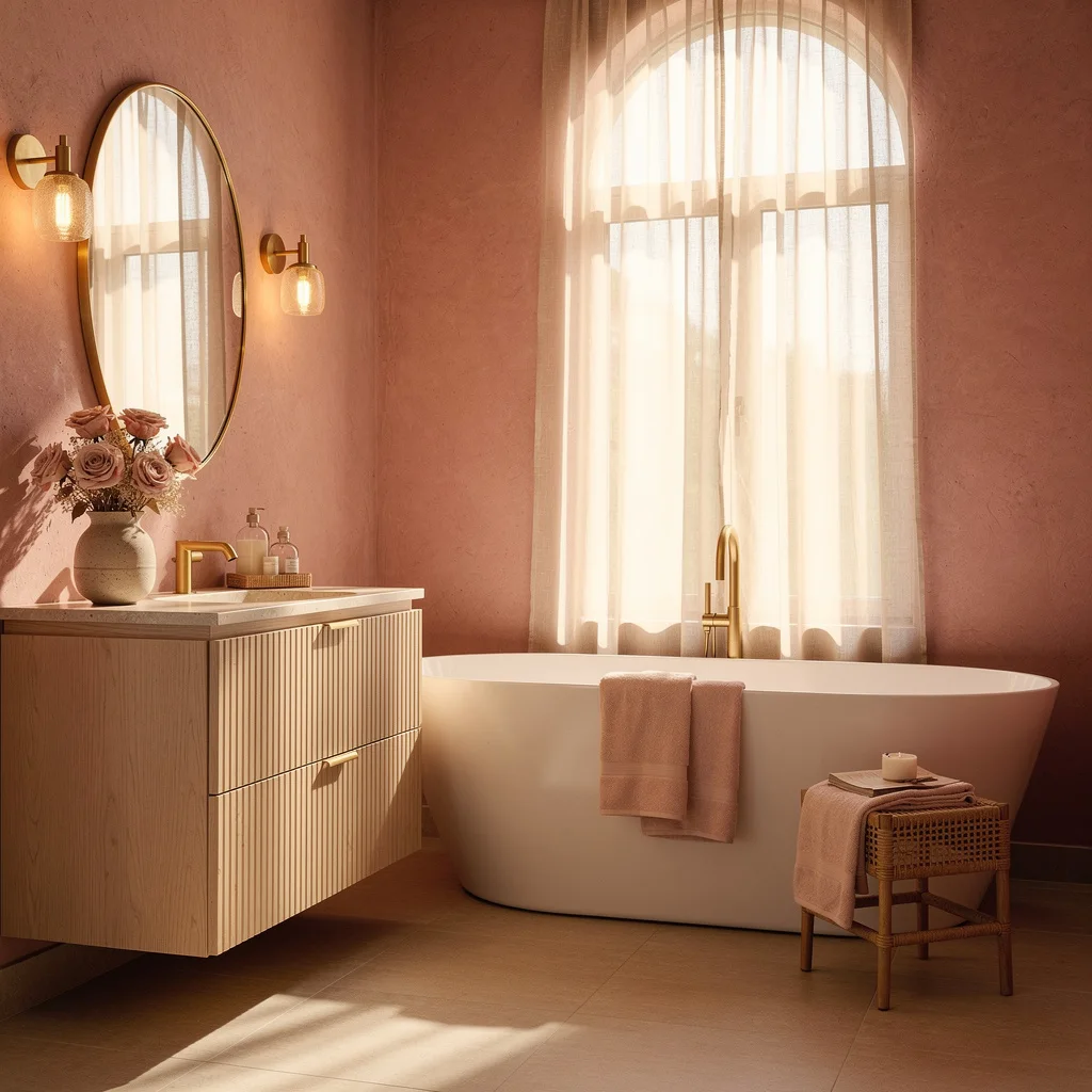Dusty Rose Walls, Fluted Vanity
