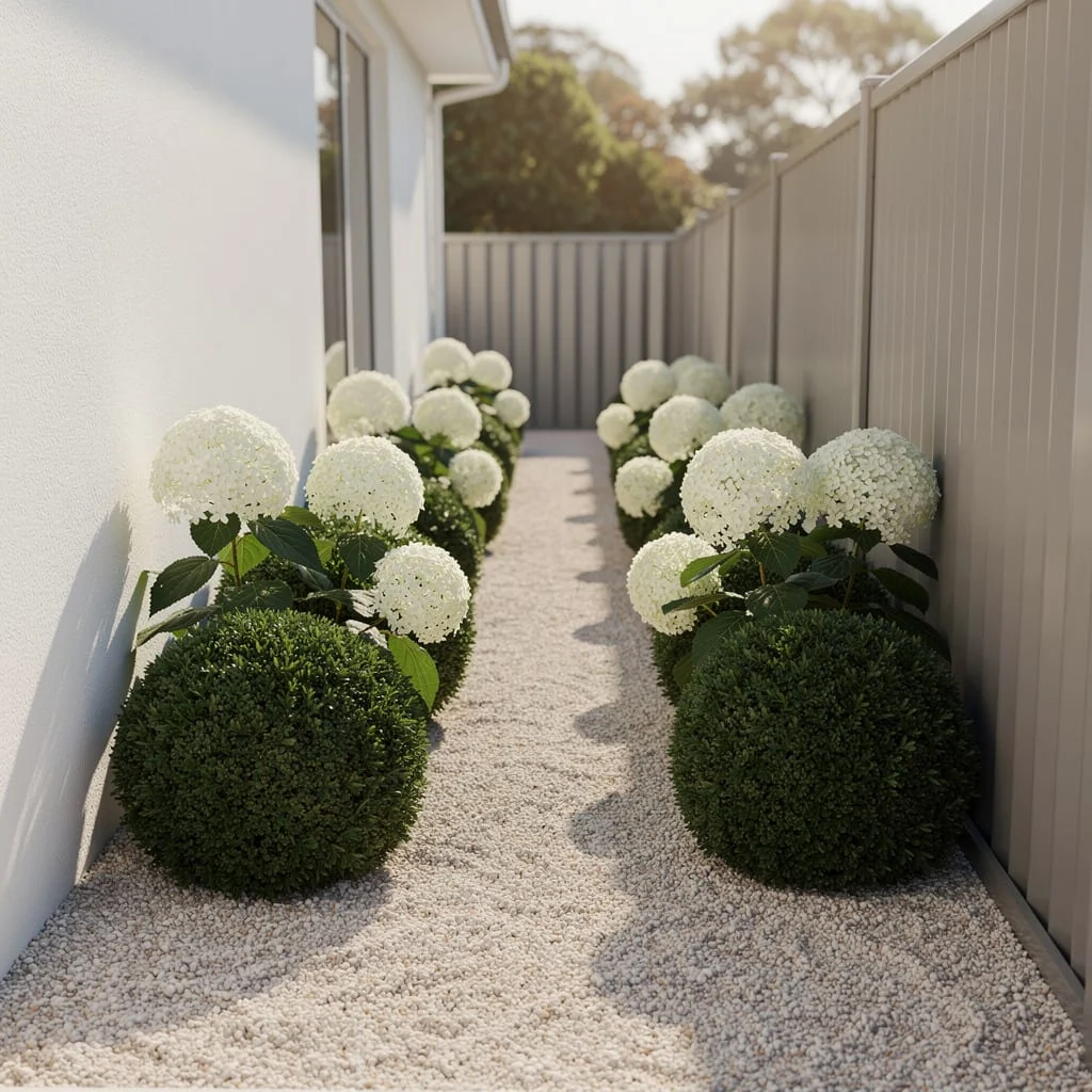 White Hydrangea Gravel Corridor