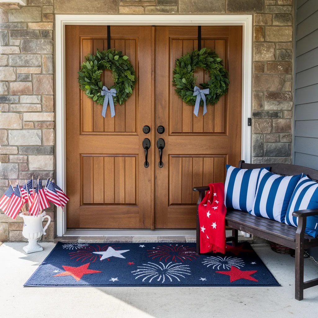 Double Green Wreaths with Gingham Bows
