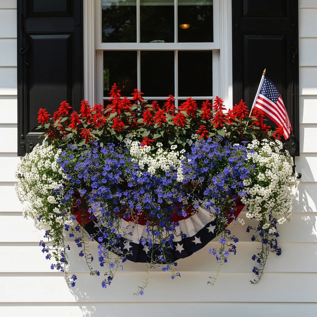Patriotic Window Box With Bunting