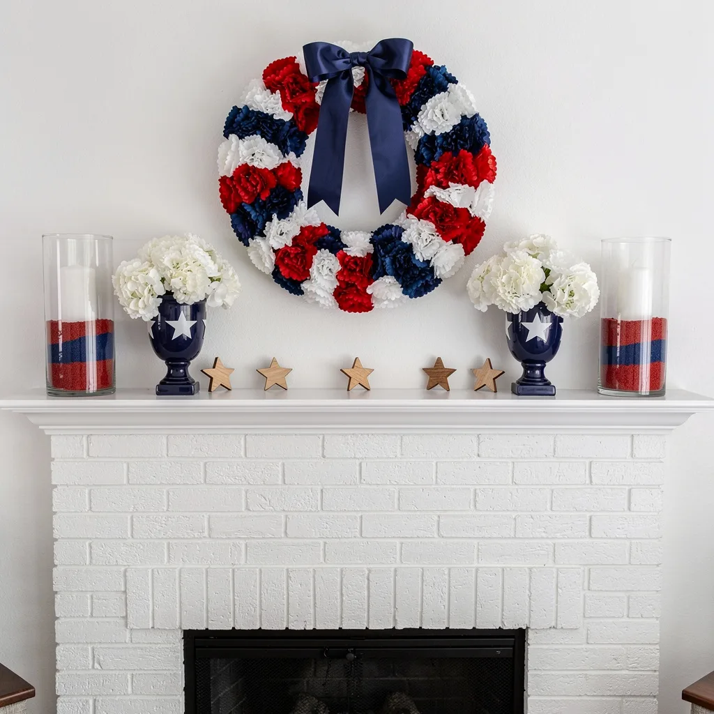 Carnation Wreath, Sand Jars, Navy Urns