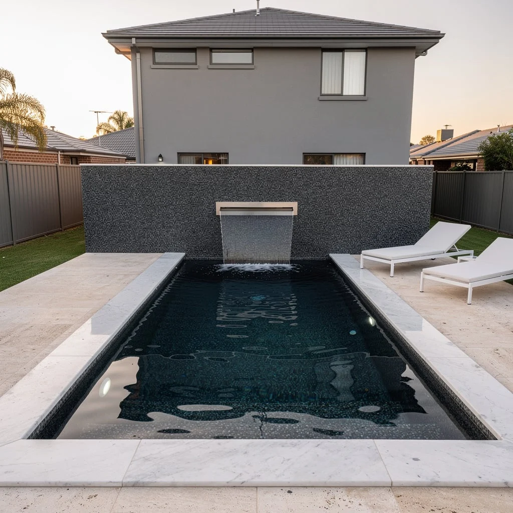 The Dark Lap Pool With the Waterfall Wall