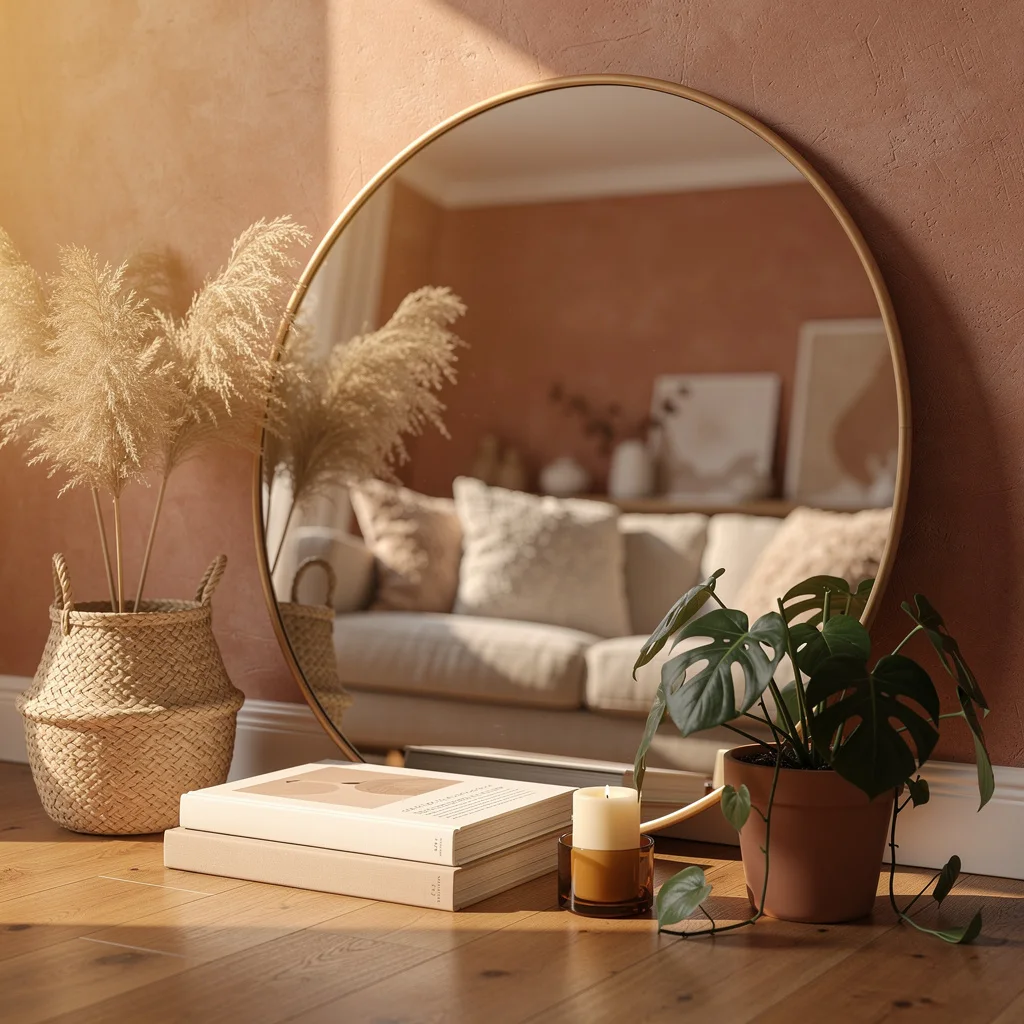 Large Round Mirror on the Floor