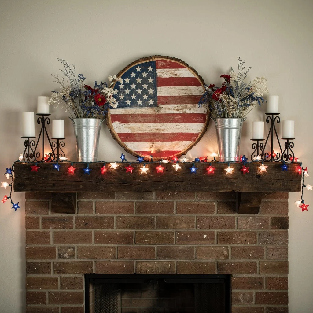 Wood-Slice Flag With Star Lights