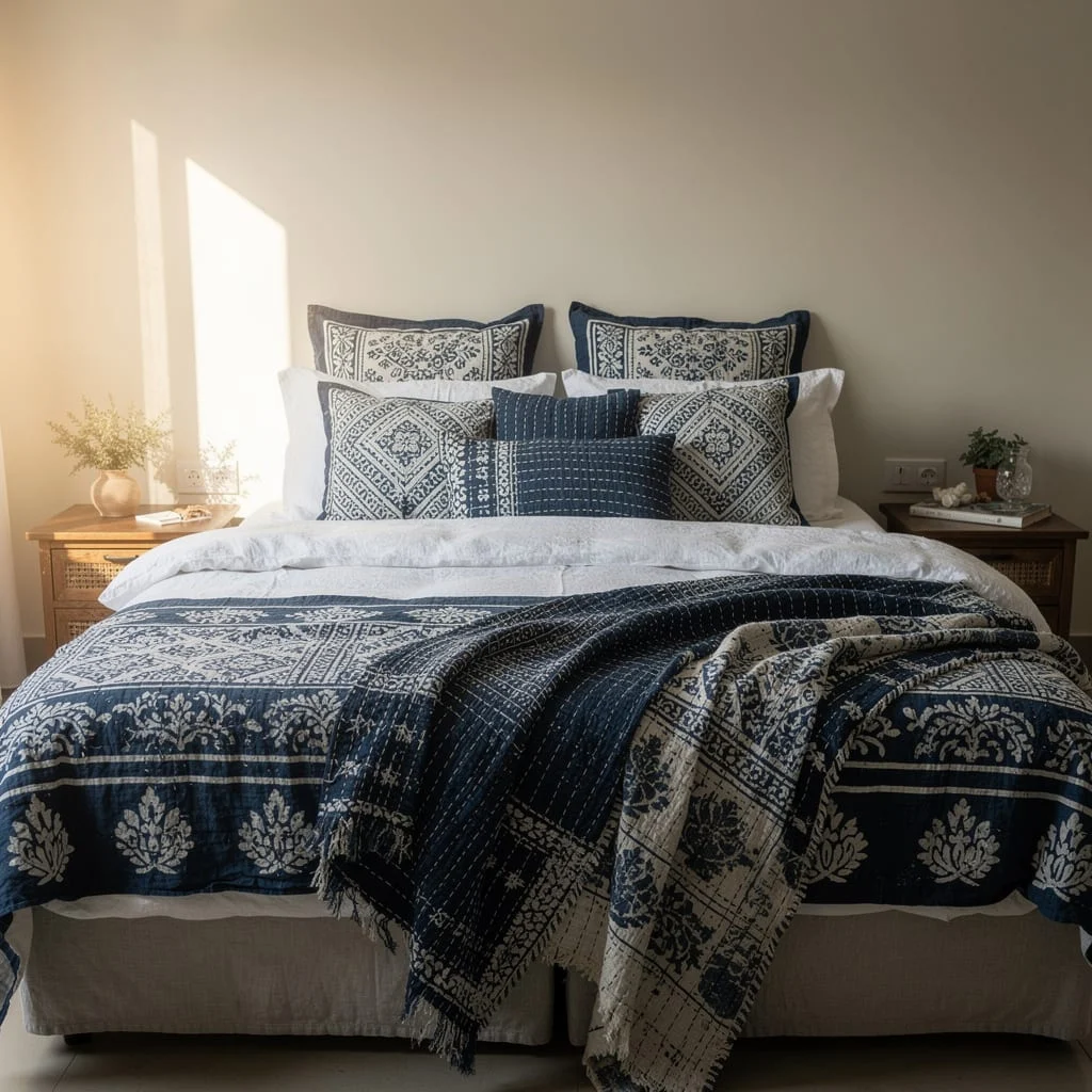The Indigo Block-Print Bed